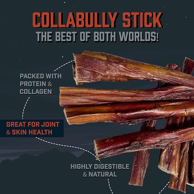 Wild Wolf 12-inch CollaBully Sticks (12 Pack) Part Bully Stick and Part Collagen Stick - Double The Flavor and Nutrients - 100% Natural Dog Chew Treat - Lab-Tested and Packed with Love in The USA