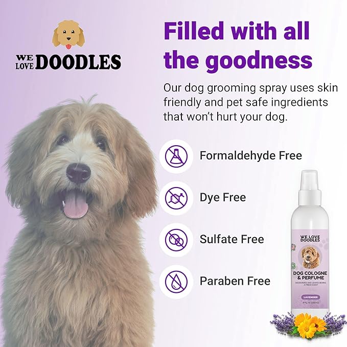 We Love Doodles Dog Cologne & Perfume, Deodorizing, Safe Ingredients, Made In USA, Long Lasting After Bath, Deodorant For Smelly Dogs, Pawfume For Pets, Odor Eliminator Spray, Lavender, 8 OZ