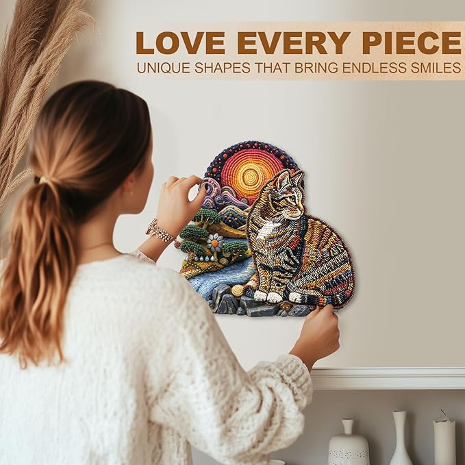 KAAYEE Wooden Puzzles for Adults, Knitted Kitten Puzzles, 170 Piece Unique Animal Shape Puzzle, Cat Wood Puzzle for Adults, Creative Gifts for Cat Lover/Friends/Family, Home Decor(11.4 * 10.8in)