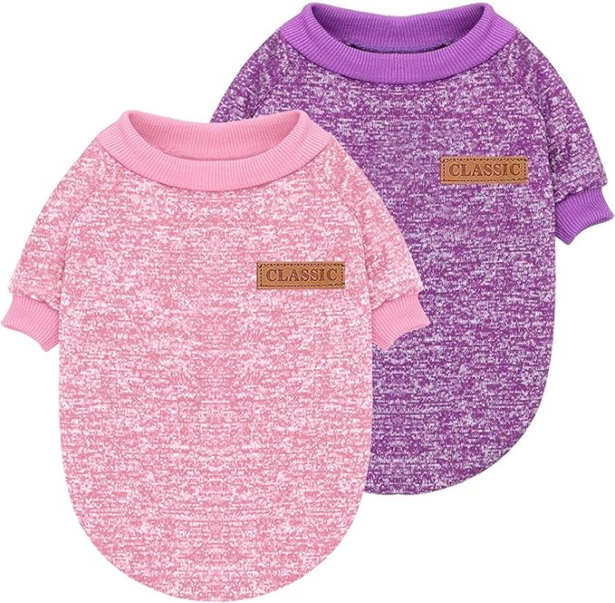 2 Pieces Pet Dog Classic Knitwear Sweater, Fleece Coat for Small,Medium Dogs,Warm Pet Dog Cat Clothes,Soft Puppy Customes for Chihuahua Yorkshire Tzu (Pink Purple,XL)