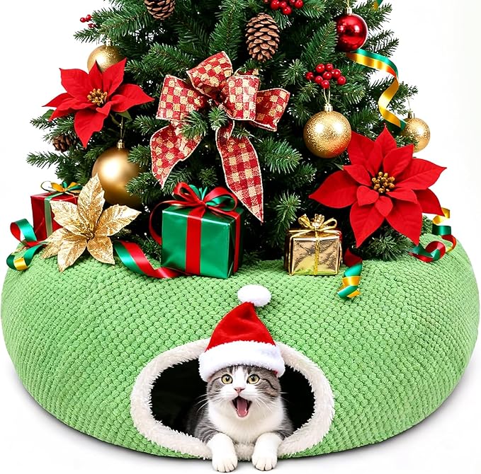 Cat Tunnel Bed for Indoor Cats, Peekaboo Cat Cave Bed,Soft Cat Donut Tunnel for Kitten Large Cats, Cute Frog Shaped