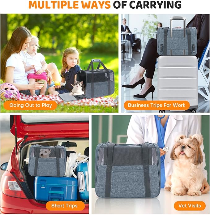 JUNGYOUN Premium Cat Carrier - Pet Carrier for Cat & Small Dogs up to 15lbs - Airline Approved Travel Dog Carrier with Anti-Escape Zippers, Collapsible Travel Bowl & Padded Strap