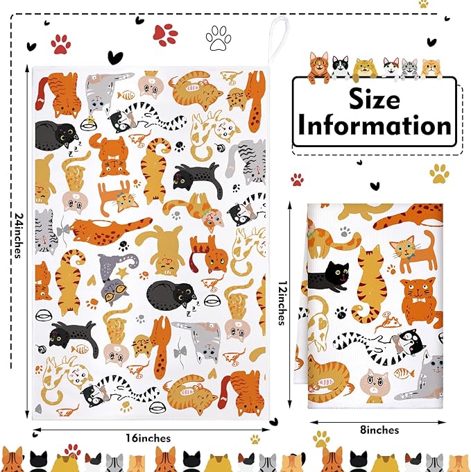 TecUnite 6 Pcs Cat Kitchen Towels Set Funny Cat Tea Towels Cute Dish Towels Decorative Cat Hand Towel Cat Lover Gifts for Cleaning Drying Wiping Tasks Cat Owners Women Mom Housewarming Gifts Decor