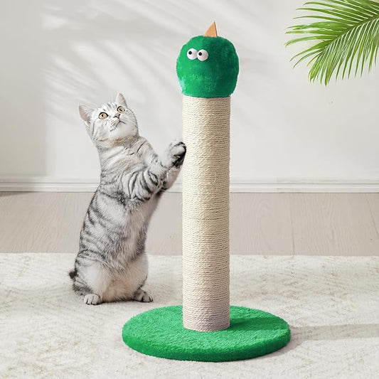 22" Cat Scratching Post, Sisal Cat Scratcher with Interactive Hanging Toy, Monster Scratch Pole for Indoor Cats, Cute Cat Scratch Post for Kittens & Large Cats, Green