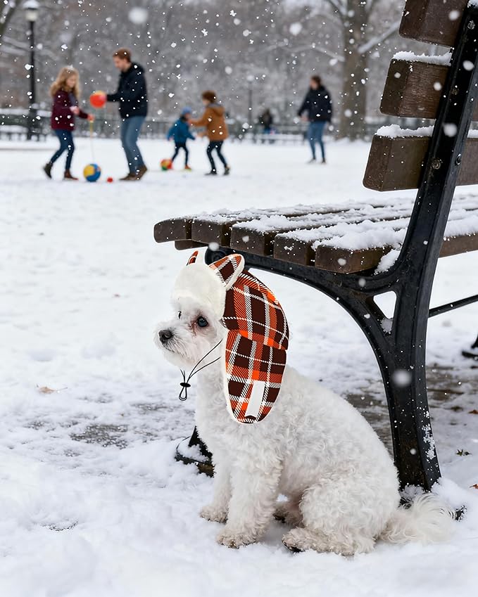 PET SHOW Dog Trapper Hat Winter Hat for Extra Small Dogs Cats Fall Warm Fleece Aviator Hats with Ear Flaps Adjustable Outdoor Boy Puppy Pet Pilot Costume Cap XS-Orange Plaid/Without Ear Holes