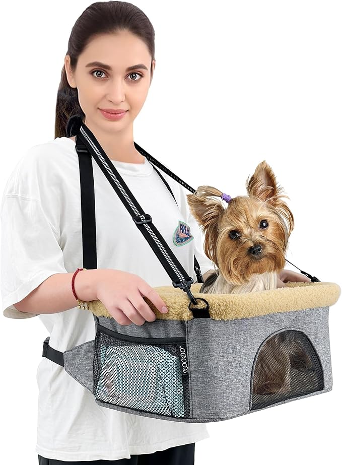 ROODO Deluxe Dog Booster Seat with Height-Adjustable Foldable Metal Frame and Safety Leash,Portable Pet Car Seat for Under 20lb Puppy Cats with Plush Thick Cushion Mesh Window Pockets(Cation Gray