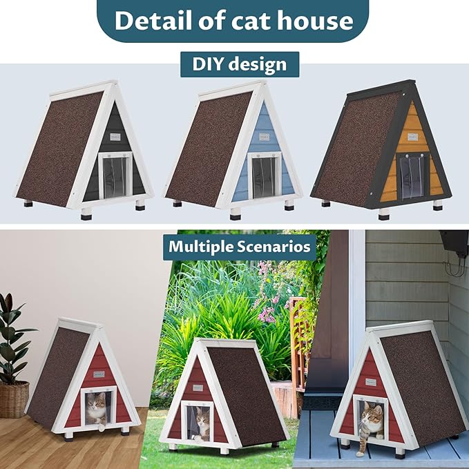 Petsfit Cat House Outdoor Weatherproof,Feral Cat House Outdoor Indoor with Escape Door for Rabbits,Ferret,Guinea Pig,Dogs and Other Small Animals Red