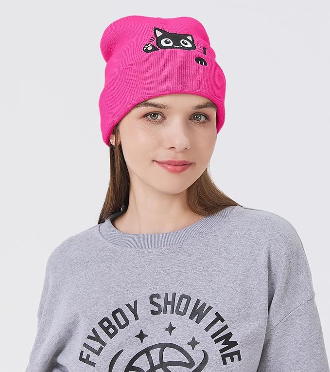 Cat Beanie Hats for Women Cute Cat Lovers Gifts Women's Winter Animal Knitted Hats for Girls