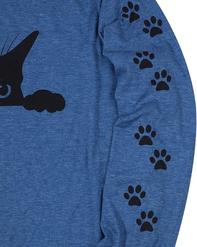 JINTING Cat Shirts for Women - Loose Fit Lightweight Long Sleeve Graphic Tee Fall Printed Crewneck Blouse Casual Tops