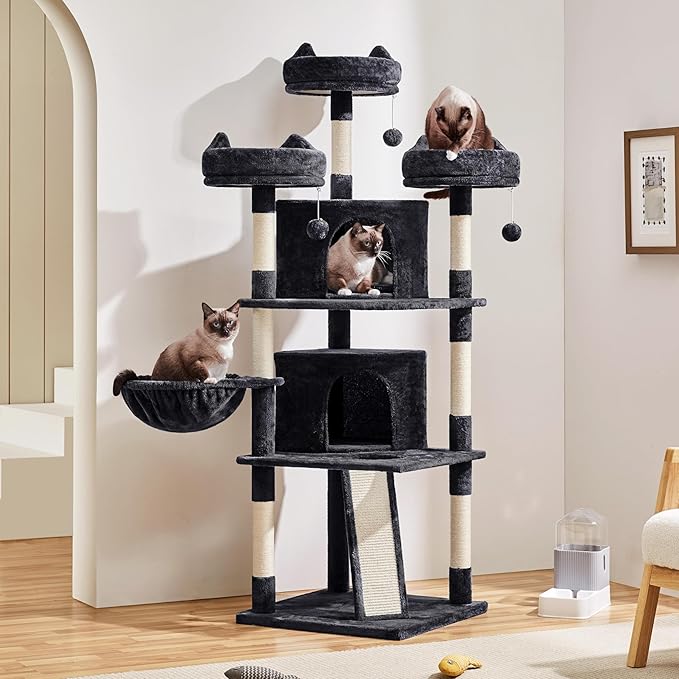 Yaheetech 68.5in Cat Tree for Large Cats, Multi-Level Cat Tower with 3 Wide Perches, Large Condo, Stable Pet Play House w/Sisal-Covered Scratching Posts & Board, Black