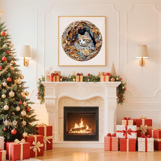 Wooden Puzzles for Adults - Unique Animal Shaped Cat Puzzle, 3D Vision Wooden Jigsaw Puzzle, Christmas Birthday Gifts for Friends/Family, Home Decor 13.4 * 13.4in 300pcs