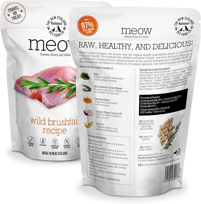 The New Zealand Natural Pet Food Co Meow Freeze Dried Cat Food - Wild Brushtail Recipe, High Protein Treats, Meals & Toppers,Dry Cat Food,1.76 oz
