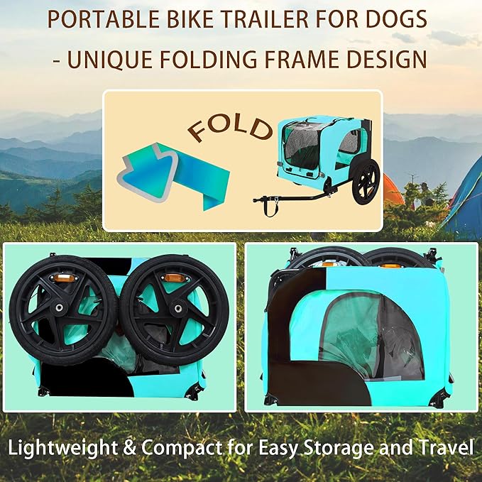 Collapsible Dog Bike Trailer for Small & Medium Pets - 16" All-Terrain Wheels, Universal Hitch, Quick Release & Non-Slip Floor - Internal Leash, Bicycle Accessories