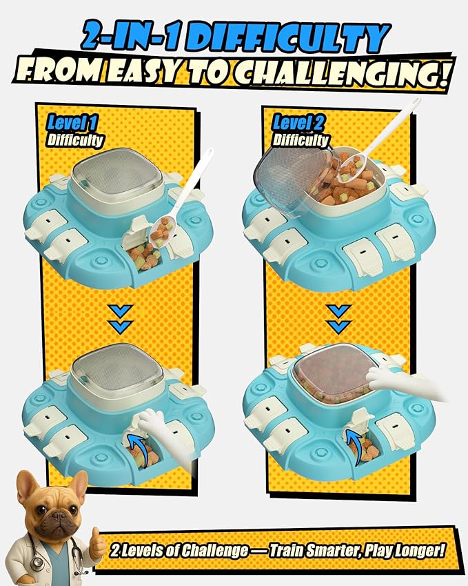 Dog Puzzle Toy：2 Levels for Smart Dogs, Slow Feeder with Button for IQ Training and Mental Enrichment for Small Medium Large Dogs