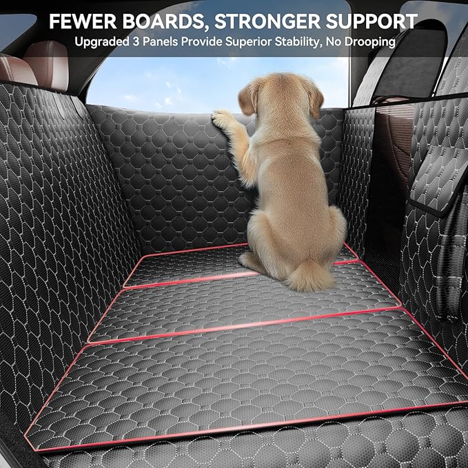 Dog Car Seat Cover for Back Seat, Waterproof Back Seat Extender for Dogs w/Door & Headrest Protector, Hard Bottom Pet Bed Hammock Holds 420lbs, for Cars SUVs Small Trucks(Not for 3-row seats)