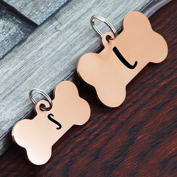 Ultra Joys Custom Personalized Dog ID Tag - Brushed Stainless Steel Bone, Rose Gold, Small