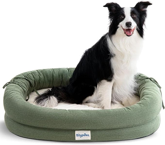 Orthopedic Dog Bed for Large Dogs, Pet Sofa Bed with Egg Crate Foam, 4-Sided Bolster, Removable Washable Cover & Anti-Slip Bottom, Large Calliste Green