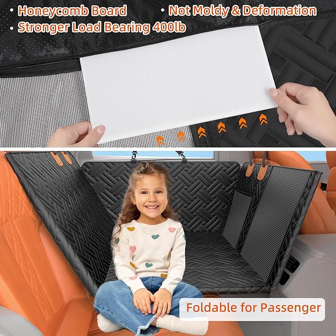 Back Seat Extender for Dogs,Hard Bottom Car Seat Cover for Dogs with Mesh Window,Waterproof Backseat Pet Cover Hard Bottom-Dog Car Seat Cover for Back Seat Dog Hammock for Car/SUV