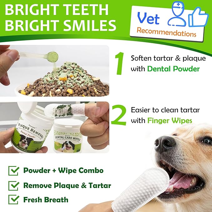 Dental Care Wipes for Dogs and Cats, 50 Count, Teeth and Gum Cleaning, Plaque and Tartar Removal, Larger and Wider Version