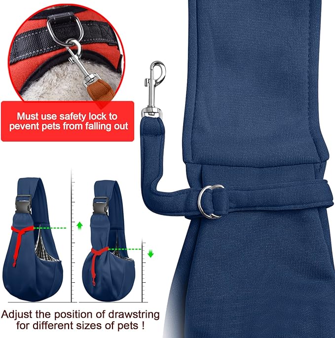Tomkas Small Dog Sling Carrier - Zipper pocket & Adjustable strap - for 3 - 10 lbs pets(Dark Blue)