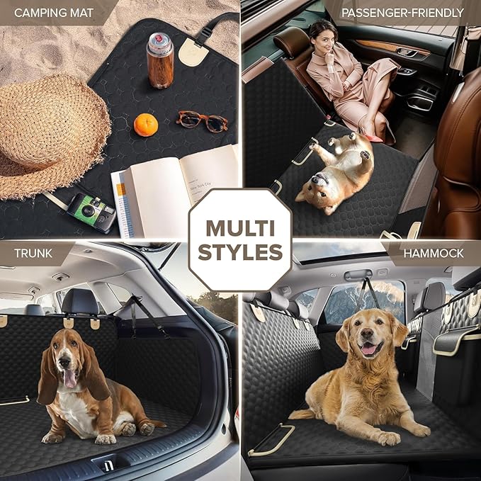 SHARLOVY Back Seat Extender for Dogs, Heavy Duty Dog Car Seat Cover for Back Seat and Aggressive Chewer, Large Hard Bottom Seat Cover for Dogs, Dog Hammock for Car, Travel Pet Bed for Car, SUV, Truck