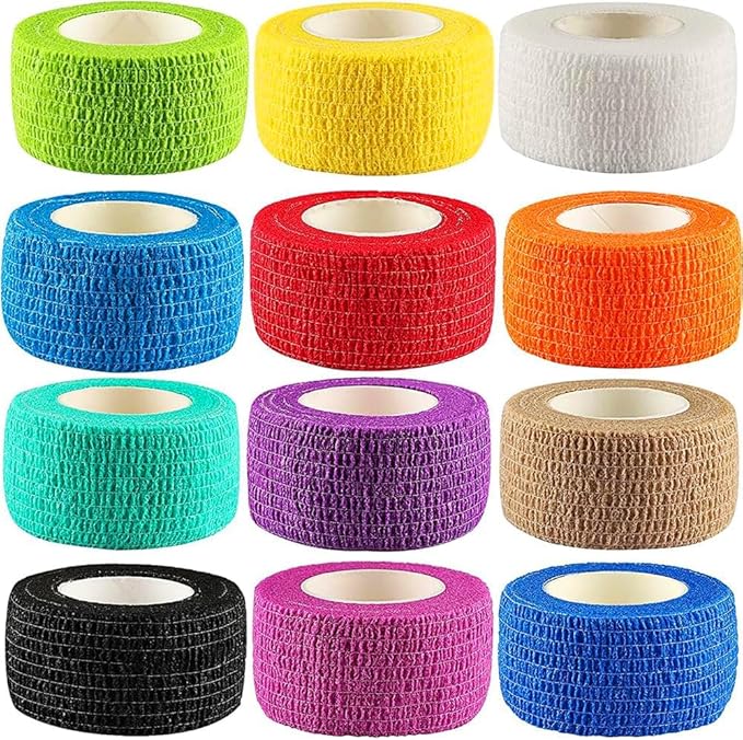 12Pack 1” x 5 Yards Self Adhesive Bandage Wrap, Elastic Self Breathable Self Adherent Wrap for Pets, Athletic Cohesive Bandage for First Aid, Sports Injury & Protection, 12Color