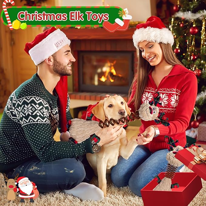 Christmas Dog Toys, Plush Squeaky Toy With Crinkle Paper, Cute Puppy Toys With Cotton, Durable Interactive Chew Toys for Small Medium Large Breed