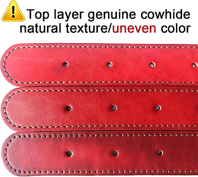 Didog Genuine Leather Dog Collars with Engraved Nameplate, Personalized Soft Leather Dog Collar with Custom ID Tag, Brown/Green/Red for Medium Large Dogs (XXL,Red)