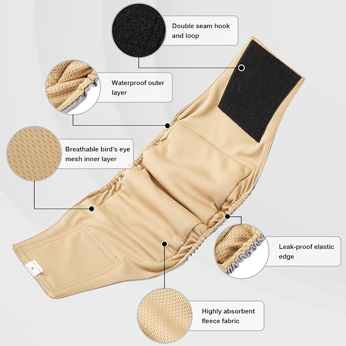 Washable Dog Diapers Male Reusable, Premium Belly Bands for Male Dogs Small, Pack of 3, High Absorbing Small Male Dog Pee Wraps for Doggie in Incontinence or Excitable Urination and Training(S)