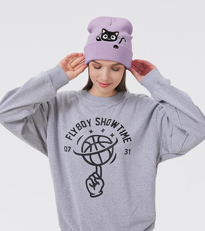 Cat Beanie Hats for Women Cute Cat Lovers Gifts Women's Winter Animal Knitted Hats for Girls