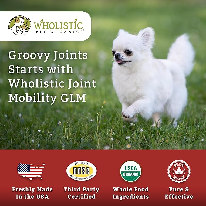 Wholistic Pet Organics Joint Mobility GLM - 1 Lb - Hip and Joint Supplement for Dogs - Glucosamine for Dogs - Chondroitin Supplement with Green Lipped Mussels - Senior to Puppy - Large & Small Breeds