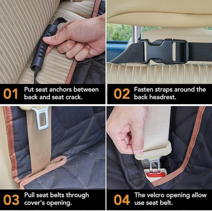 Dog Car Seat Cover for Back Seat, Heavy-Duty Non-Slip Waterproof Car Bench Protector for Pets,Compatible with Middle Armrests ，Dog Seat Cover Universal for Cars Trucks and SUVs