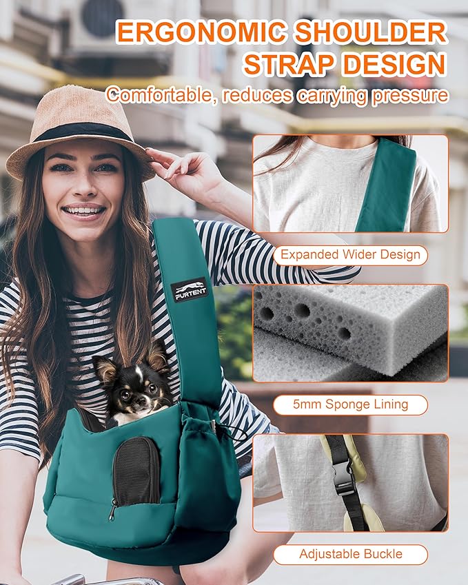 Dog Carrier Sling for Small Dogs & Cats Hand-Free Puppy Sling Purses with Storage Bag and Adjustable Shoulder Strap, Pet Sling Carrier Up to 8.8 Lbs (Blue)