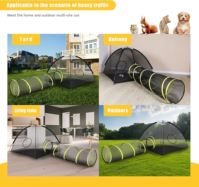 Outdoor Cat Enclosures Indoor, Portable Mesh Tent, Tunnel, Playhouse With Adjustable Harness and Leash for Walking, Colorful Tease Ball for Animals