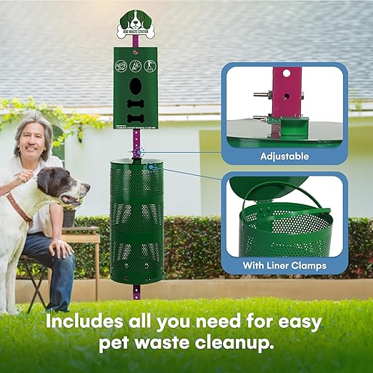 Flybold Dog Waste Station - Outdoor Dog Poop Trash Can with Poop Bag Dispenser - 400 Roll Bags, 100 Pull Bags, 50 Can Liners - Pet Waste Bag Disposal System for Parks and Public Spaces - 13x26 Inches