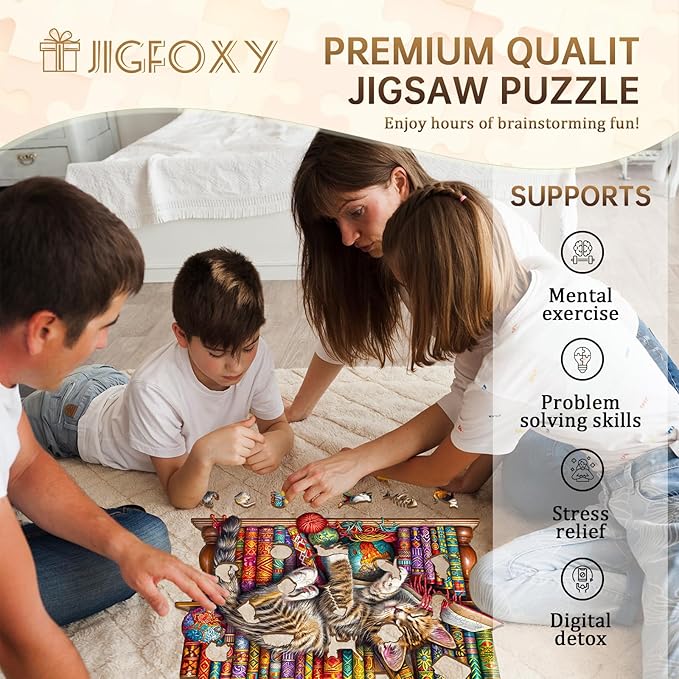 Jigfoxy Wooden Puzzles for Adults, Cat Wood Puzzles Adult, Unique Animal Shape Wooden Jigsaw Puzzles for Adults, Birthday Gifts for Puzzle Lovers, Family, Friend (S-8.5 * 6.9in-100pcs)