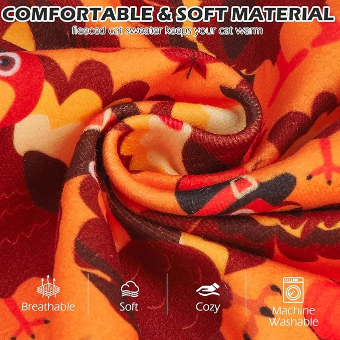 EXPAWLORER Thanksgiving Cat Sweater - Sweaters for Cats Only Soft Warm Pet Clothes, Fall and Winter Turkey Coat Pullover Design, Fleece Sweatshirt Clothing Also for Puppy Small Dogs, Small