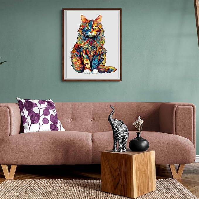 Jigfoxy Wooden Puzzles for Adults, Cat Wood Puzzle for Adult, Unique Animal Shape Puzzles, Challenging Jigsaw Puzzle(L-16.5 * 13.2in-300Pcs)