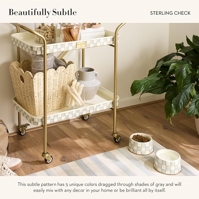 MACKENZIE-CHILDS Pup Placemat, Cute Pet-Food Mat for Dog Bowls and Cat Bowls, Gray-and-White Sterling Check