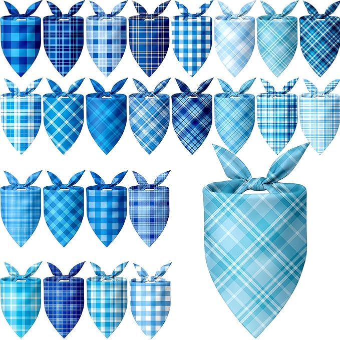 Abbylike 50 Pcs Winter Plaid Dog Bandanas Bulk Blue Bandanas for Dogs Triangle Kerchief Bibs Scarf Set for Pet Winter Costume Photo Props Accessories Pet Shops (25.6 x 17.7 x 17.7 Inch)