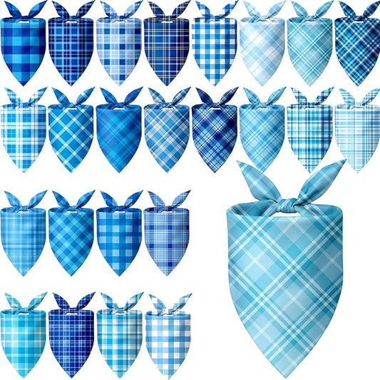 Abbylike 50 Pcs Winter Plaid Dog Bandanas Bulk Blue Bandanas for Dogs Triangle Kerchief Bibs Scarf Set for Pet Winter Costume Photo Props Accessories Pet Shops (25.6 x 17.7 x 17.7 Inch)