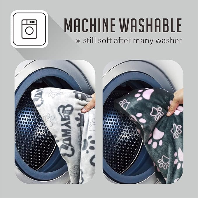 1 Pack 3 Dogs Blankets for Large & Medium Dogs Washable, Super Soft Fluffy Premium Fleece Pet Blanket Flannel Throw for Dog Puppy Cat Paw Dog Products, Grey Pink, 41x31 inch