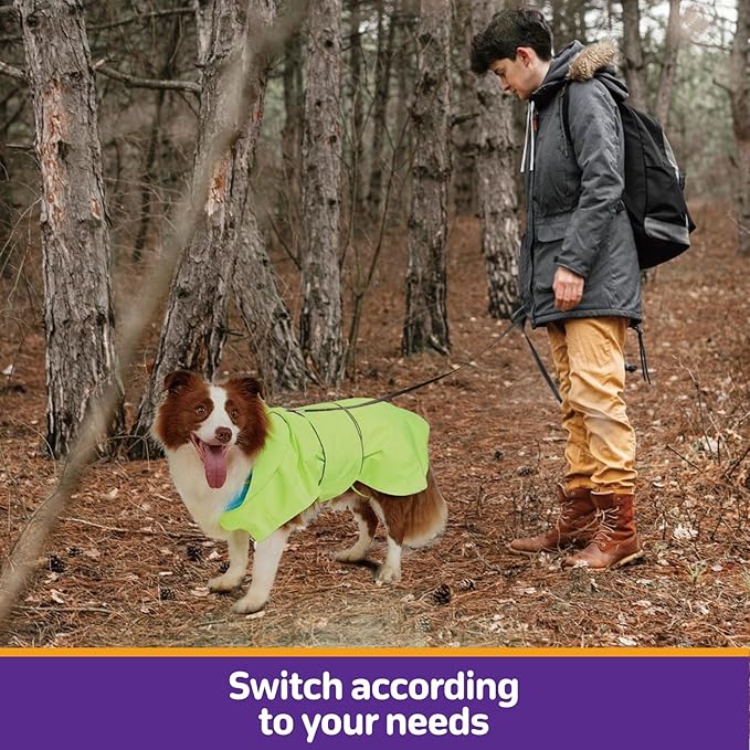 Dog Raincoat Reversible, Single Side Slicker Poncho Adjustable Waterproof Dog Rain Jacket with Leash Hole/Reflective Stripe Hooded Snowproof Windproof Clothes for Medium to 2X Large Dogs, M