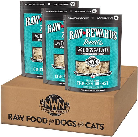 Northwest Naturals Raw Rewards Freeze-Dried Chicken Breast Treats for Dogs and Cats - Bite-Sized Pieces - Healthy, 1 Ingredient, Human Grade Pet Food, Natural, Proudly Made in USA, 10 Oz (Pack of 3)