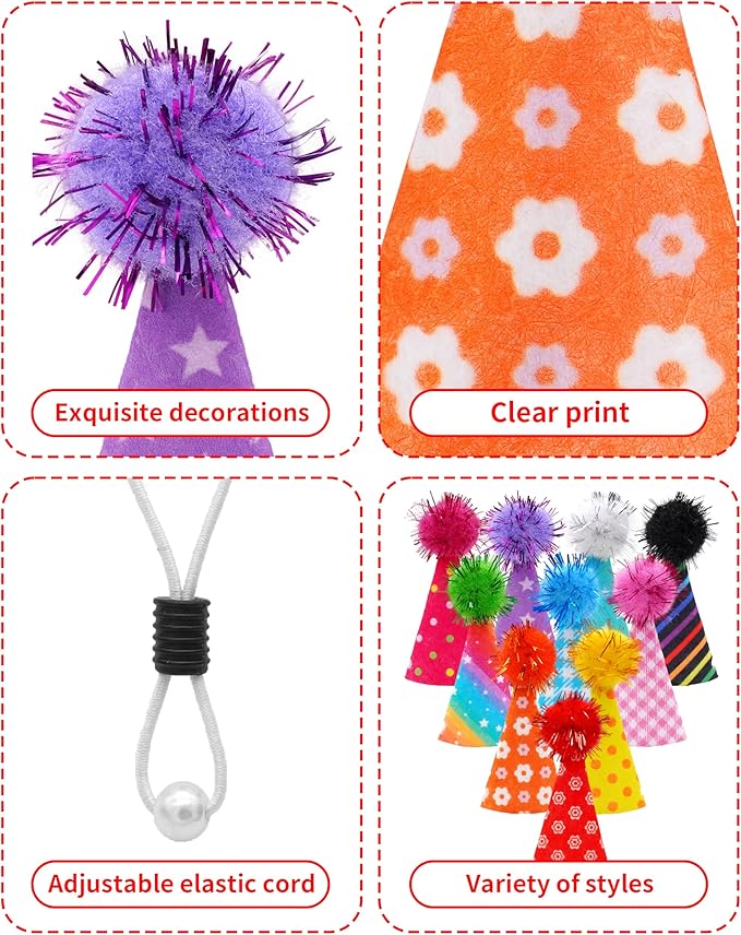 PET SHOW 10 Pack Hamster Hats Tiny Hats for Snakes Hedgehog Lizard Reptile Mini Animal Figure Hats with Tinsel Pom Adjustable Felt Headband Guinea Pig Chicken Bird Small Pet Birthday Party Accessories