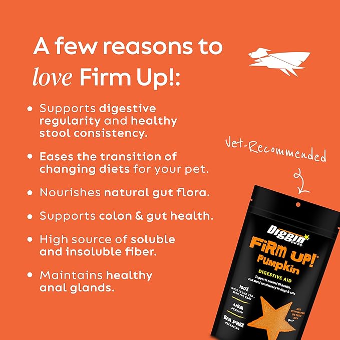 Diggin' Your Dog – Firm Up Pumpkin for Dogs & Cats – Fiber Supplement with Pumpkin & Apple Fiber for Cat & Dog Digestive Support – Made in USA, 16 oz