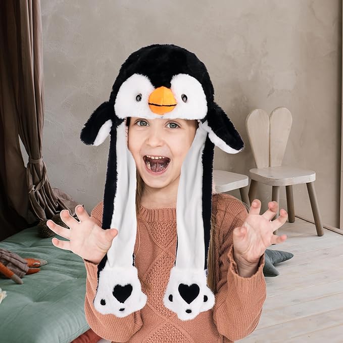 Animal Hat with Ears Moving Jumping Pop Up Beating Hat Plush Holiday Cosplay Dress Up Funny Gift for Kids