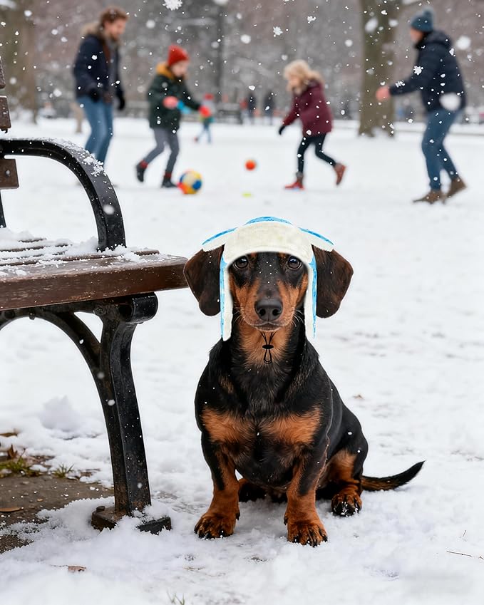 PET SHOW Dog Trapper Hat Winter Hat for Small Medium Dogs Warm Fleece Aviator Hats with Ear Flaps Adjustable Outdoor Boy Pet Pilot Costume Cap M-Blue Paw/with Ear Holes