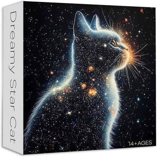 Cat Jigsaw Puzzles 1000 Pieces for Adults, Larkipuzz Starry Night Sky Puzzles, Unique Impossible Nebula Space Puzzle for Home Decor