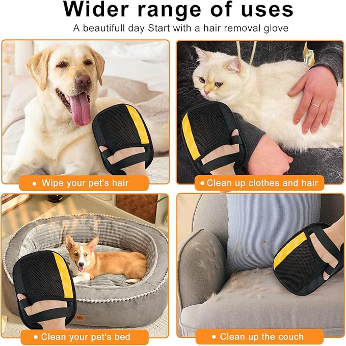 2 Pack Electrostatic Pet Hair Removal Gloves, 2025 New Upgrade Magic Brush Pet Hair Remover Tool, Washable Reusable Cats and Dogs Grooming Gloves for Laundry, Couch, Car Seat, Furniture